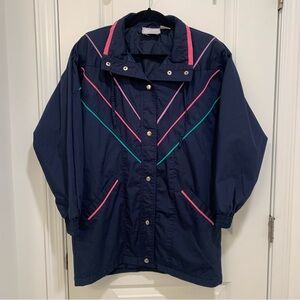 Blair Women's Vintage 80s Navy Punk Teal Lightweight Jacket Coat Size Medium